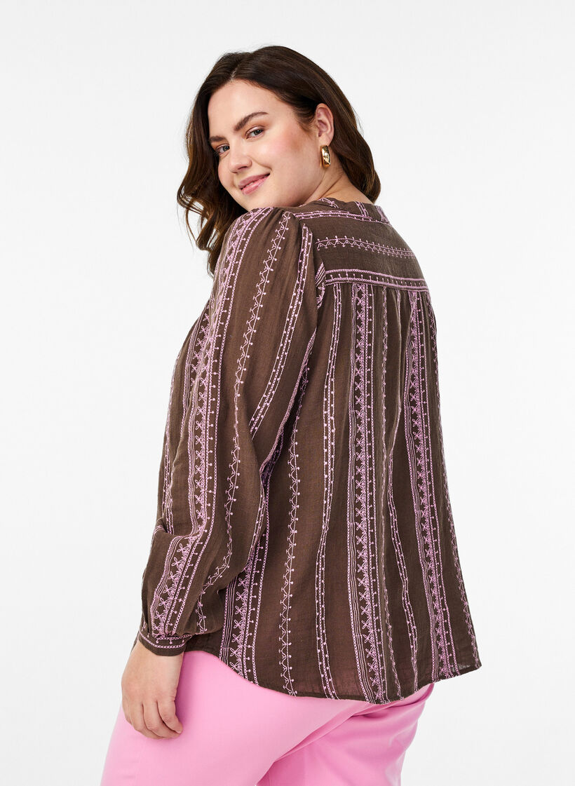 Chemisier à motif brodé, Marron, Model image number 2