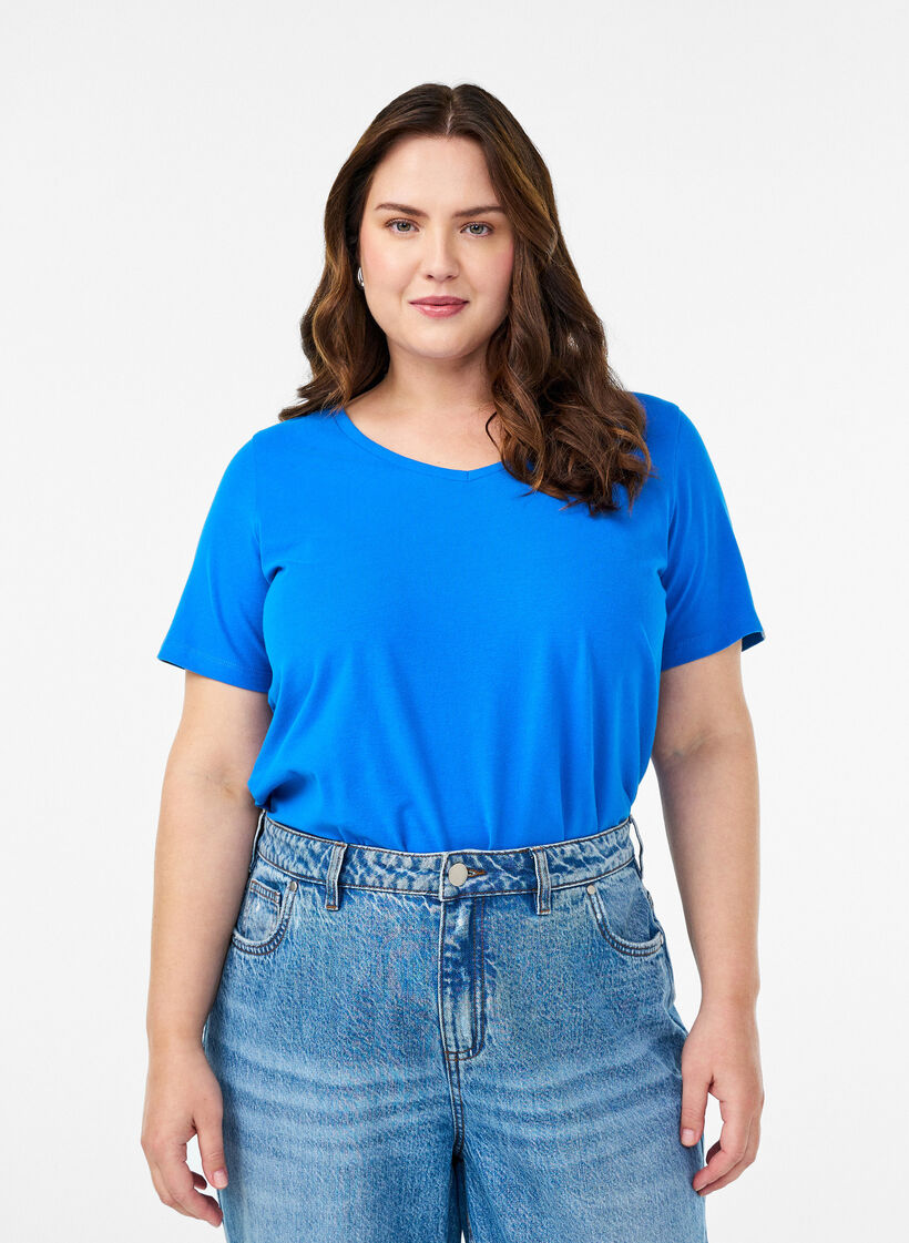 T-shirt basic uni en coton, Bleu, Model image number 0