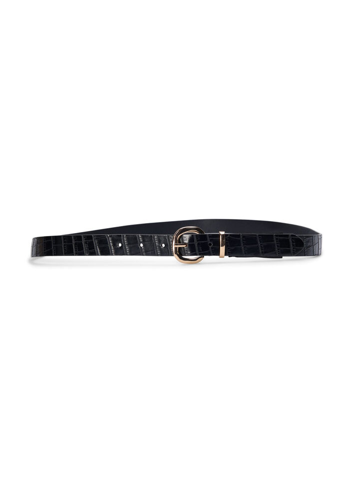 Ceinture en simili cuir avec motif crocodile, Black, Packshot image number 2