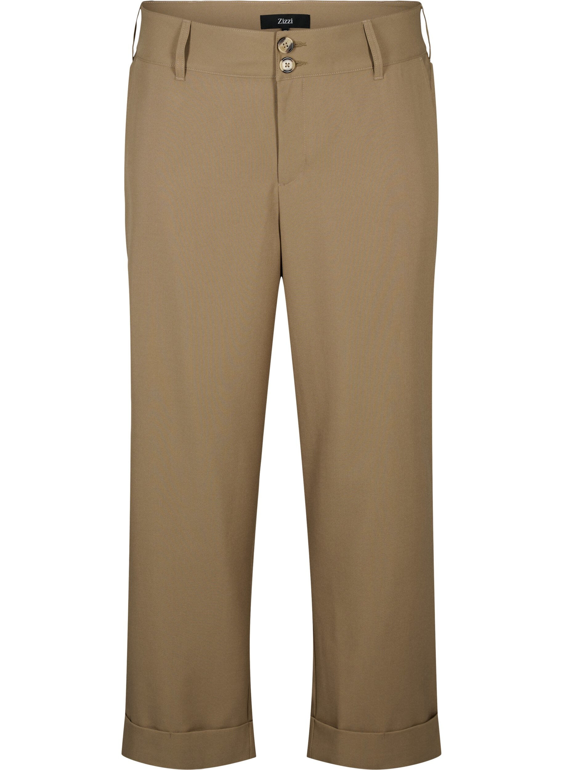 Zizzi Pantalon taille haute avec pliage, Petrified Oak, Packshot image number 0