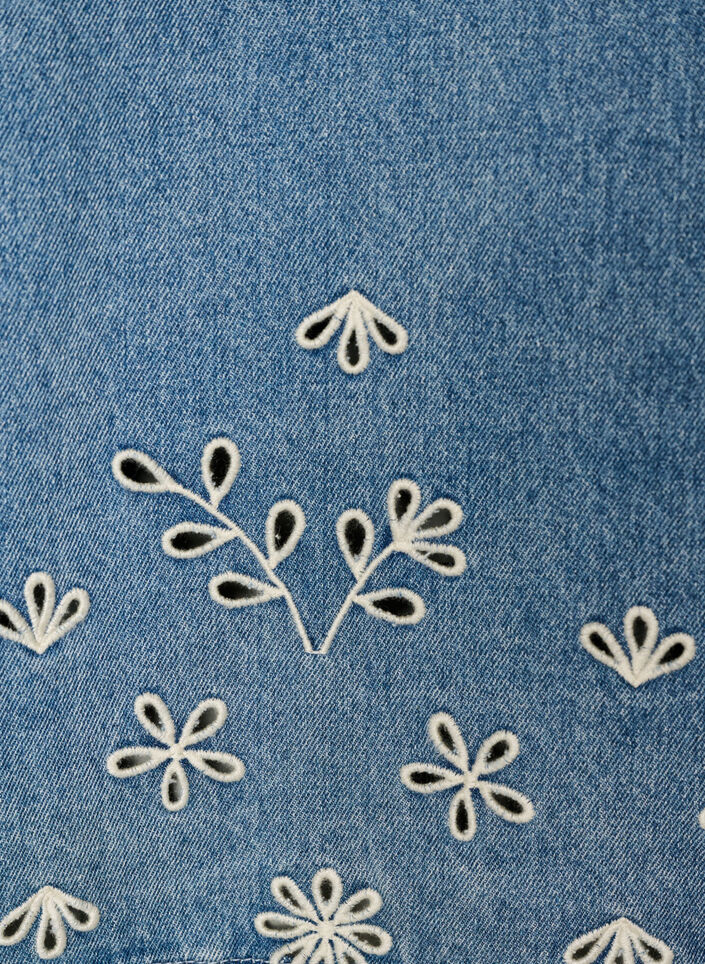 Blouse en jean &agrave; manches courtes avec broderie anglaise, Bleu Clair, Packshot image number 3