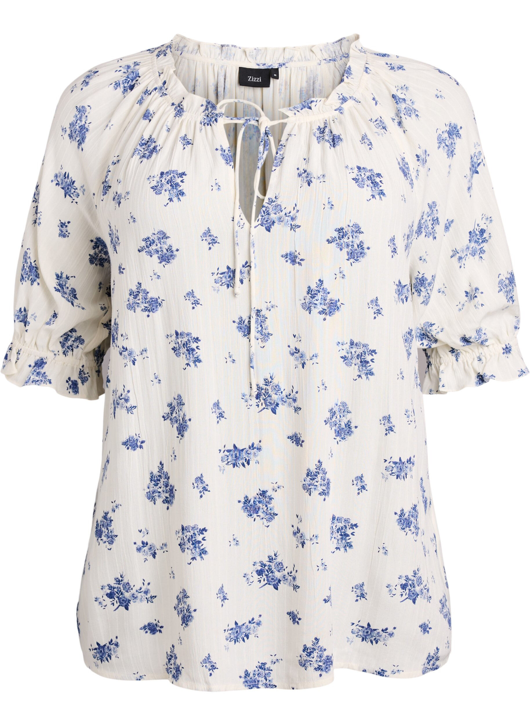 Zizzi Blouse en viscose &agrave; imprim&eacute; paisley et manches coudes, Blanc, Packshot image number 0