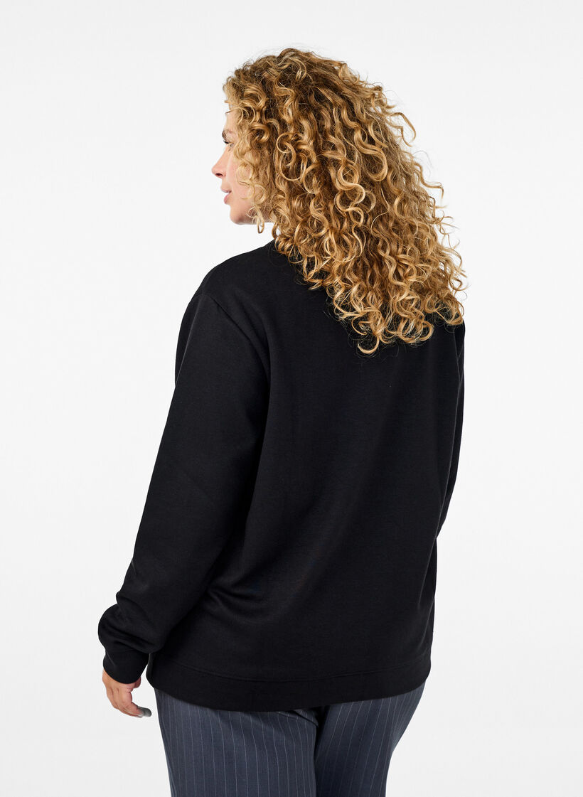 Sweat-shirt &agrave; col ras du cou, Noir, Model image number 2