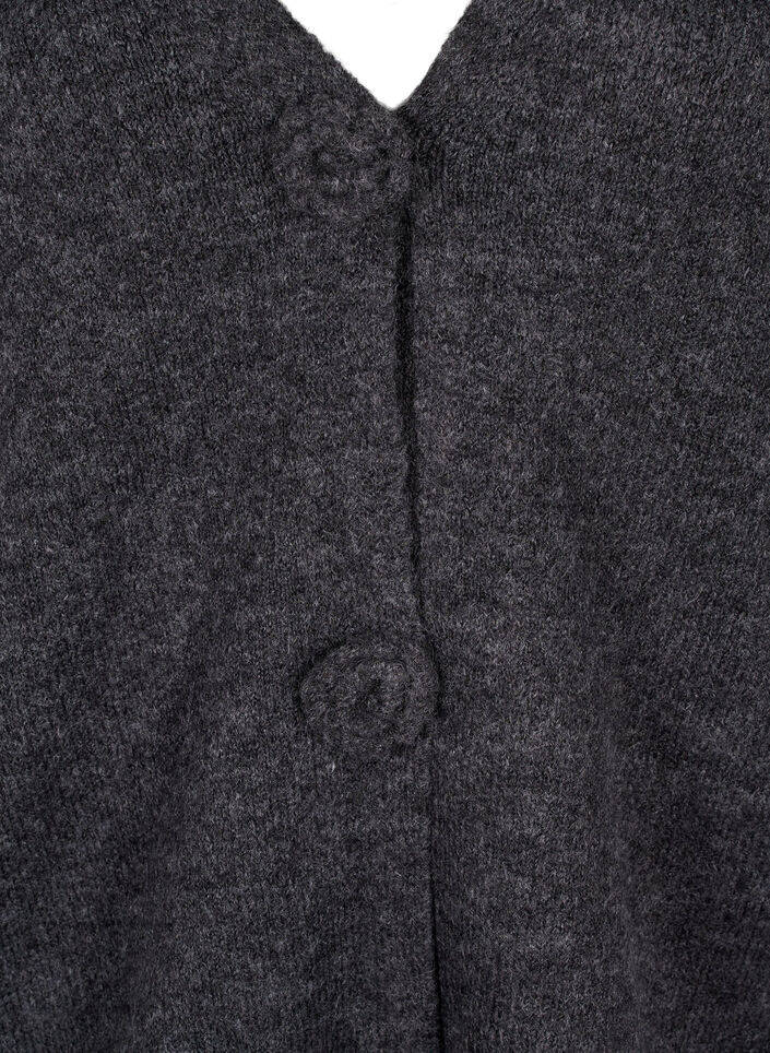 Cardigan court en tricot avec boutons en forme de fleurs, Dark Grey Melange, Packshot image number 2