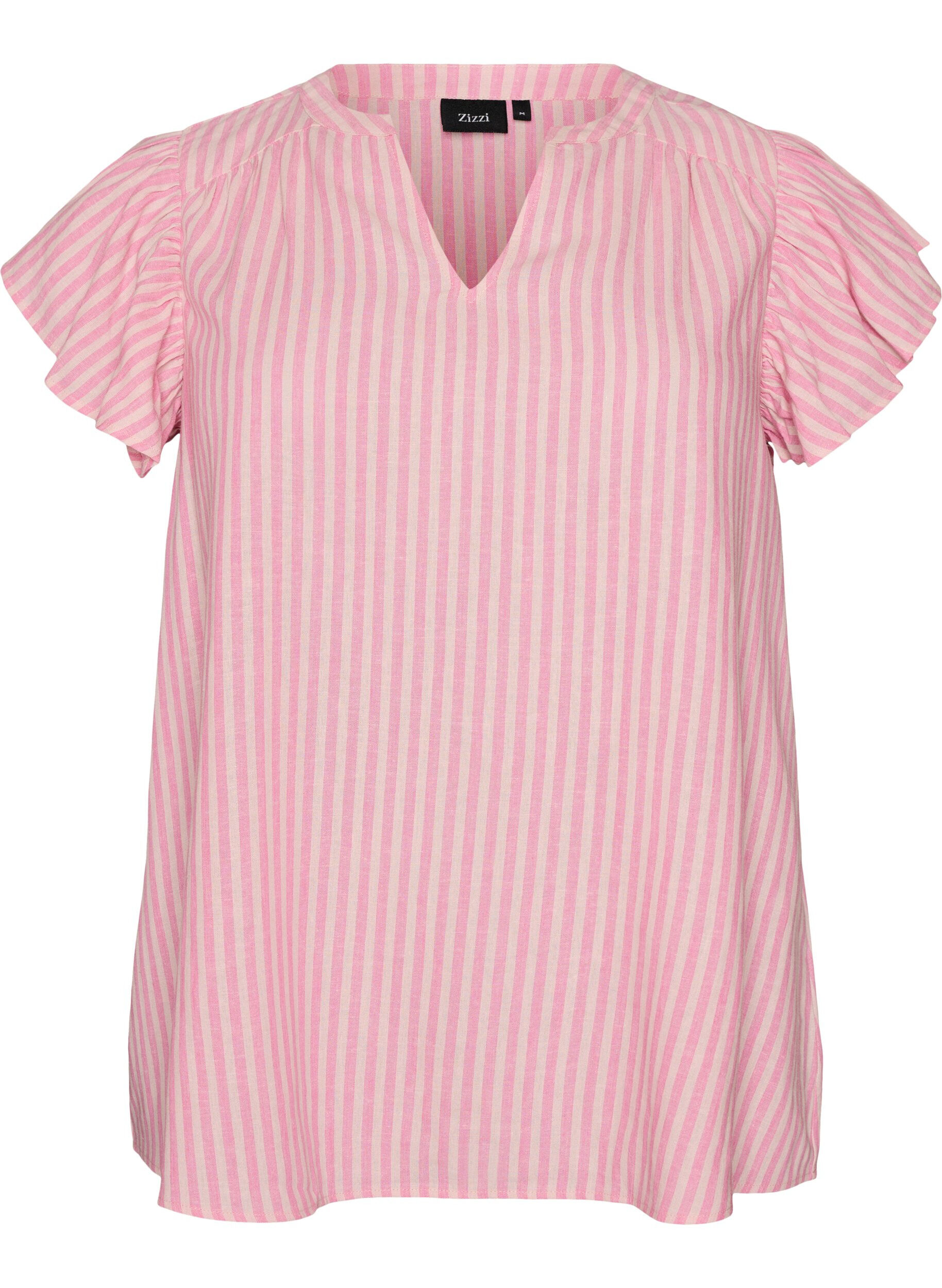 ZizziBlouse en viscose et lin avec manches &agrave; volants, Rose, Packshot image number 0