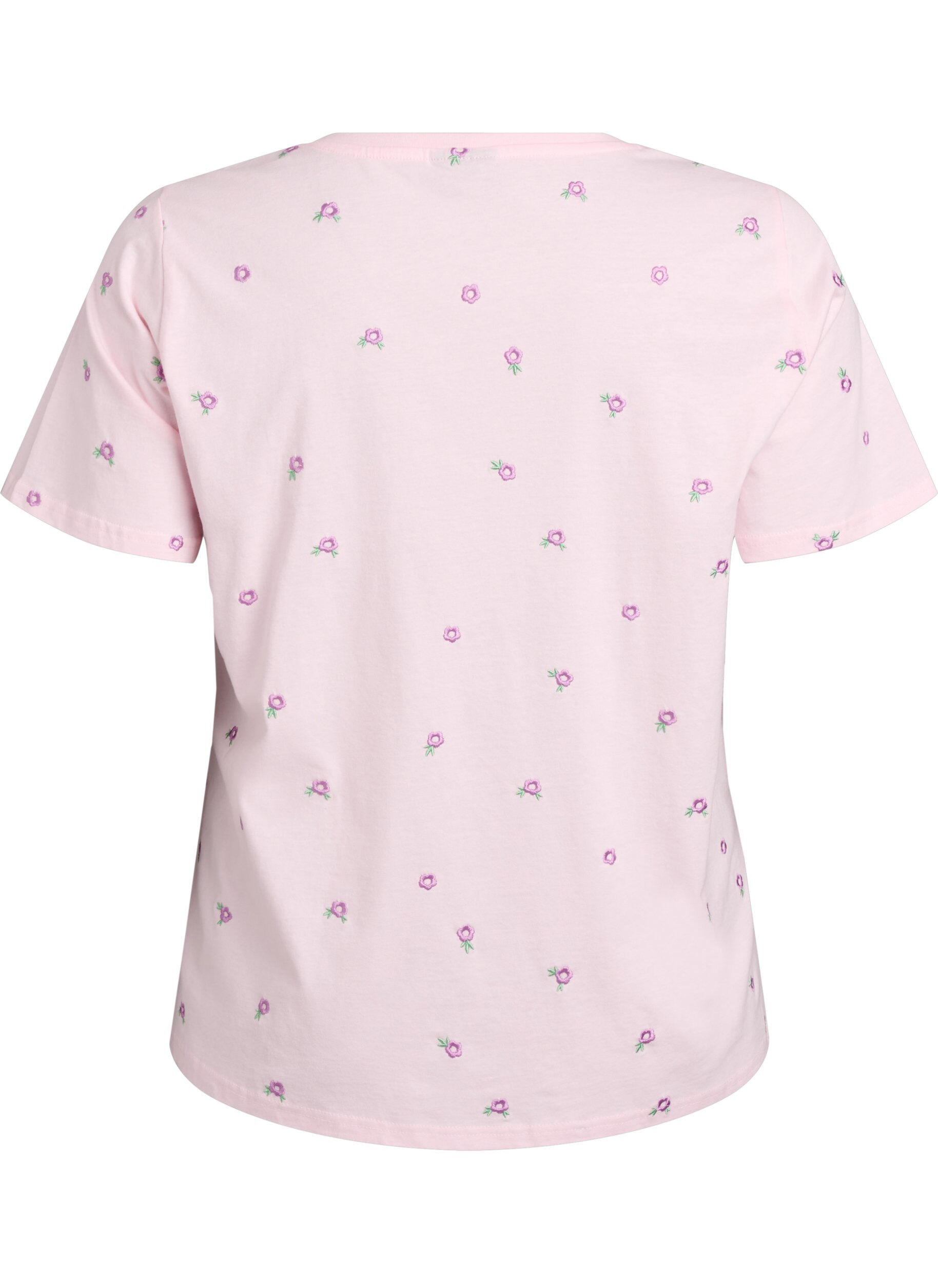 Zizzi T-shirt en coton biologique avec motifs brod&eacute;s, Rose, Packshot image number 1