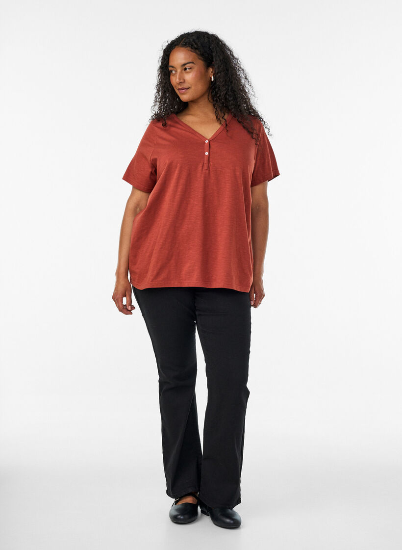 T-shirt dot&eacute; de boutons, Marron, Model image number 1