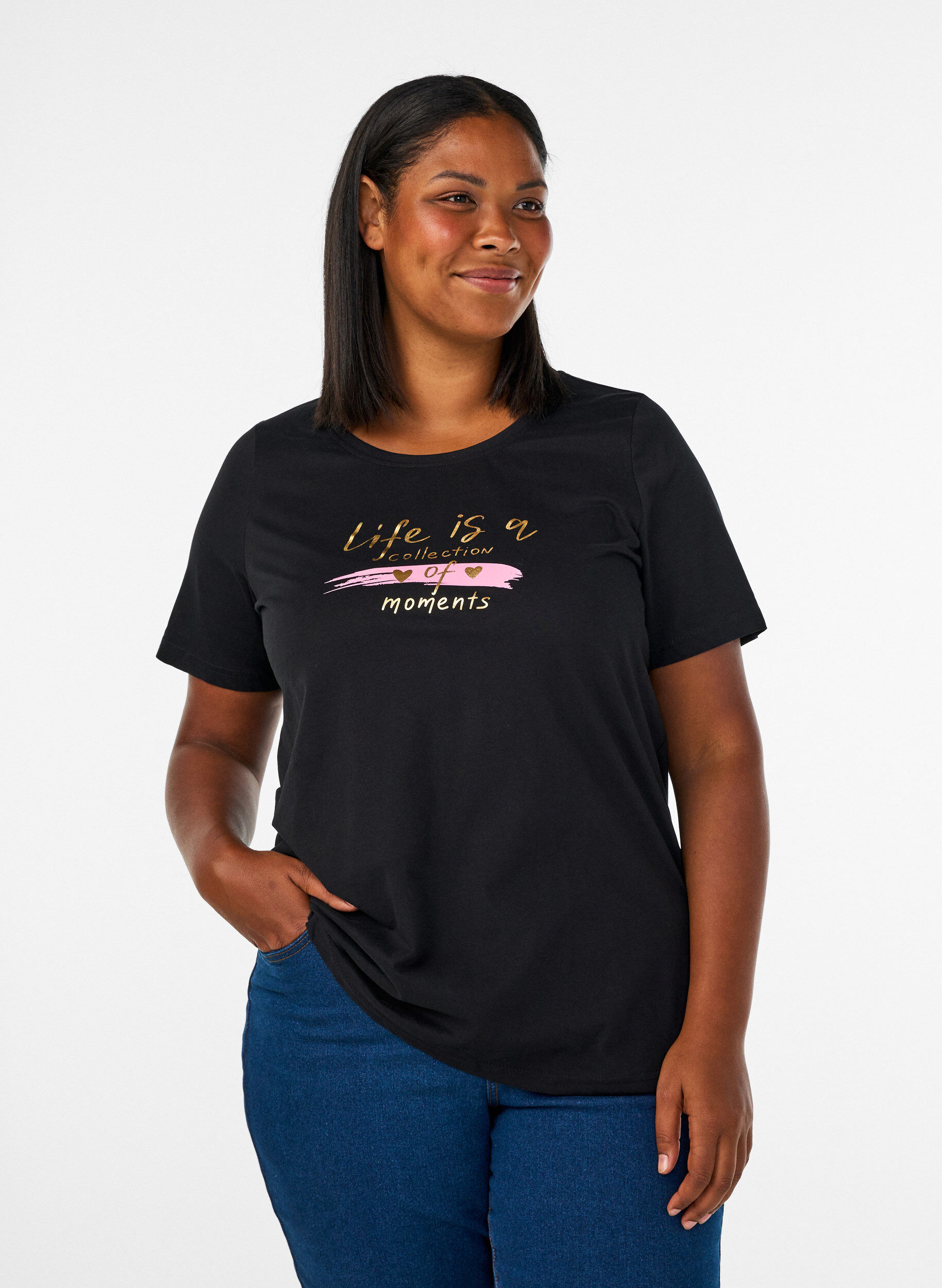 T-shirt avec motif, Noir, Model