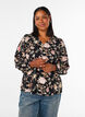 Blouse fleurie en lin et viscose &agrave; manches longues, Noir, Model image number 0