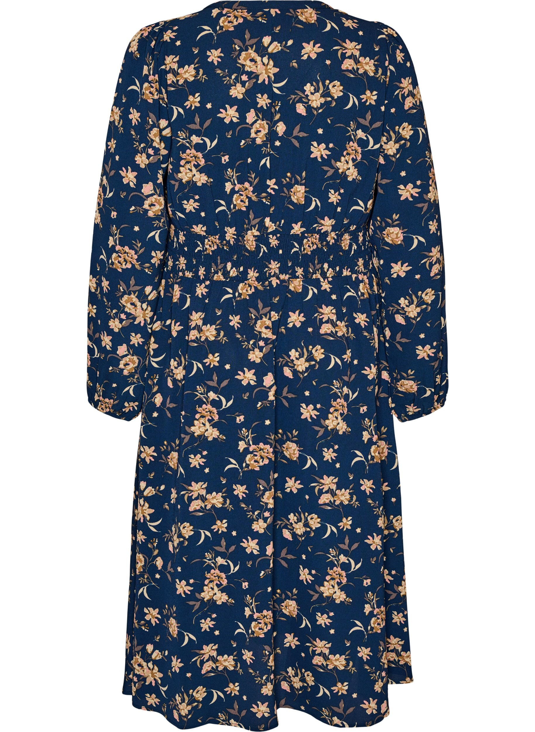 ZizziRobe midi avec smocks et boutons d&eacute;coratifs, Bleu, Packshot image number 1