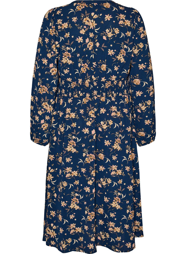 Robe midi avec smocks et boutons d&eacute;coratifs, Bleu, Packshot image number 1