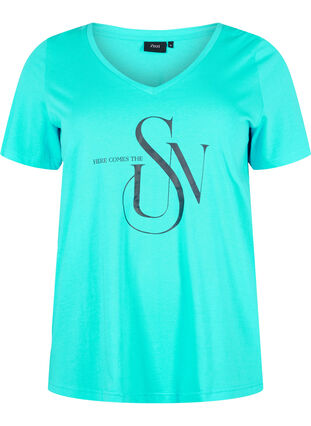T-shirt en coton avec imprimé, Turquoise SUN, Packshot image number 0