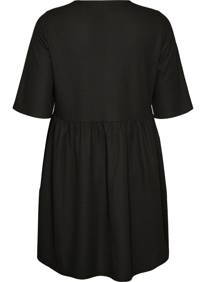 Robe avec texture c&ocirc;tel&eacute;e et taille empire, Noir, Packshot image number 1