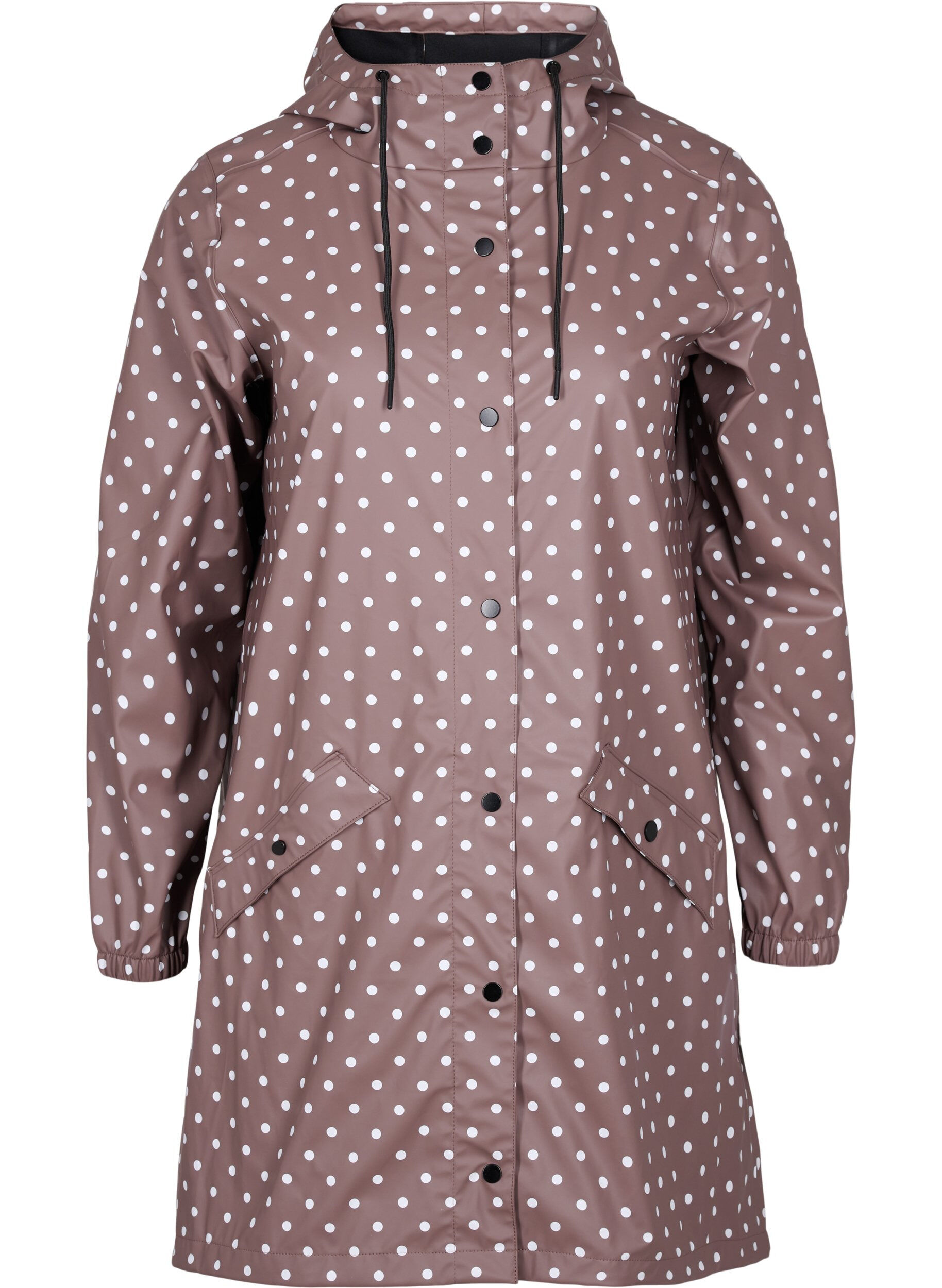 Zizzi Veste de pluie &agrave; pois avec capuche, Iron W/White dot, Packshot image number 0