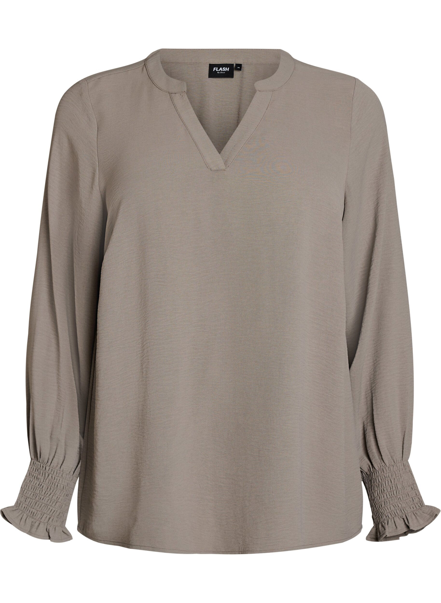 ZizziBlouse avec poignets smock&eacute;s et col en V, Beige, Packshot image number 0
