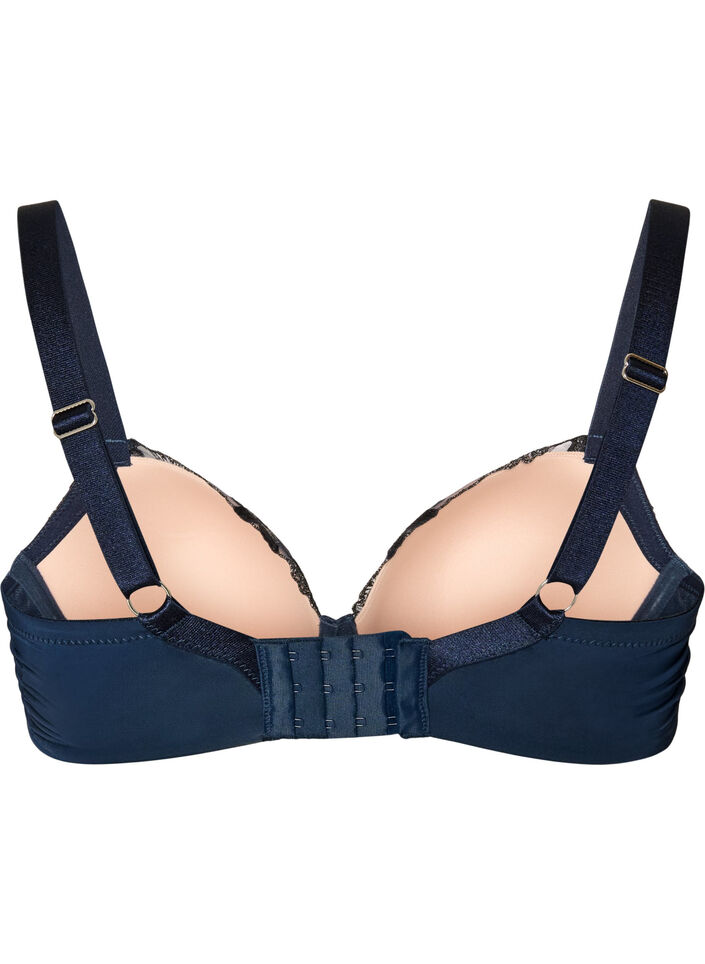 Soutien-gorge moul&eacute; avec broderies florales et d&eacute;tails drap&eacute;s, Bleu, Packshot image number 1