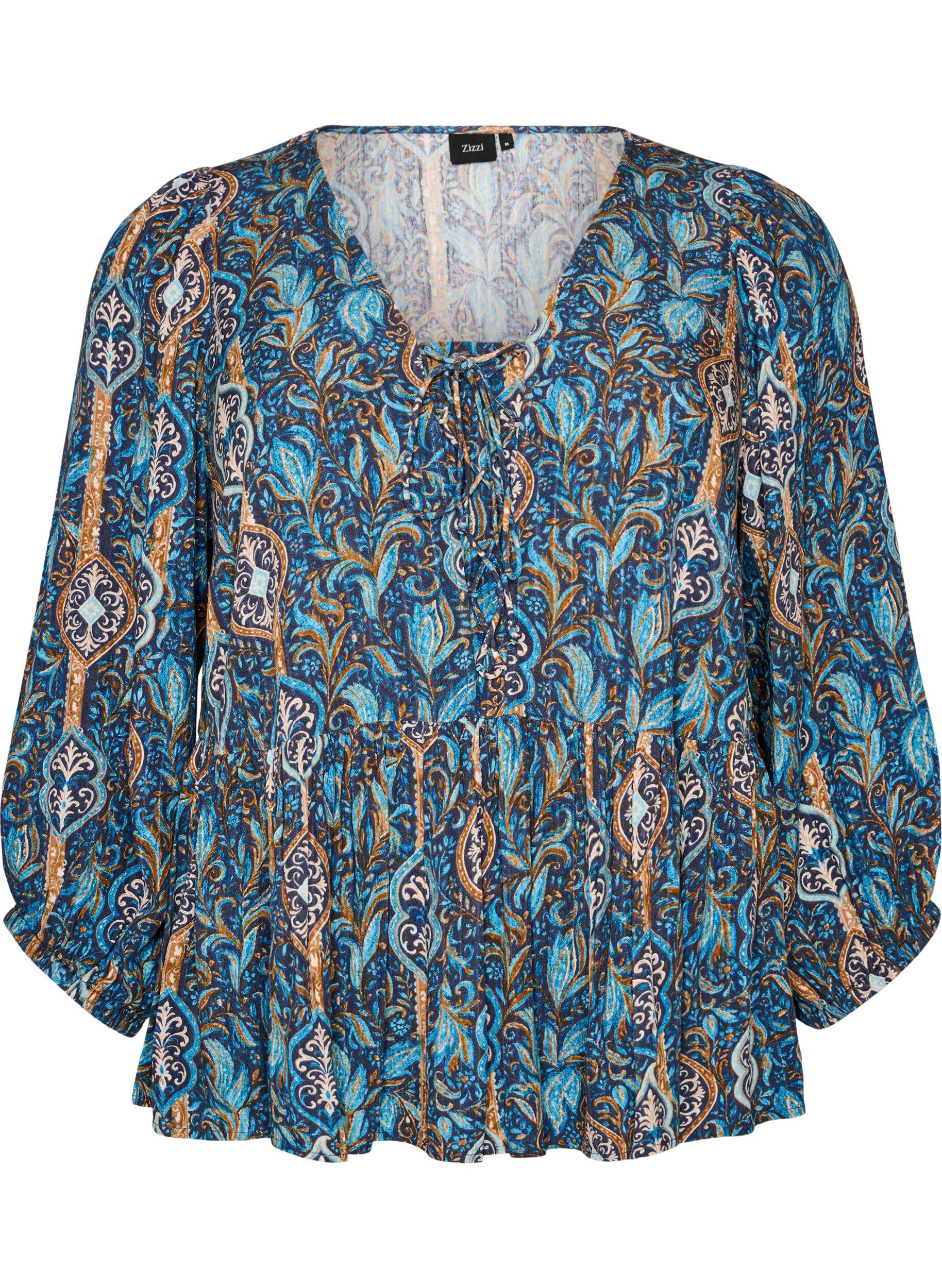 Blouse &agrave; imprim&eacute; cachemire et d&eacute;tails en dentelle