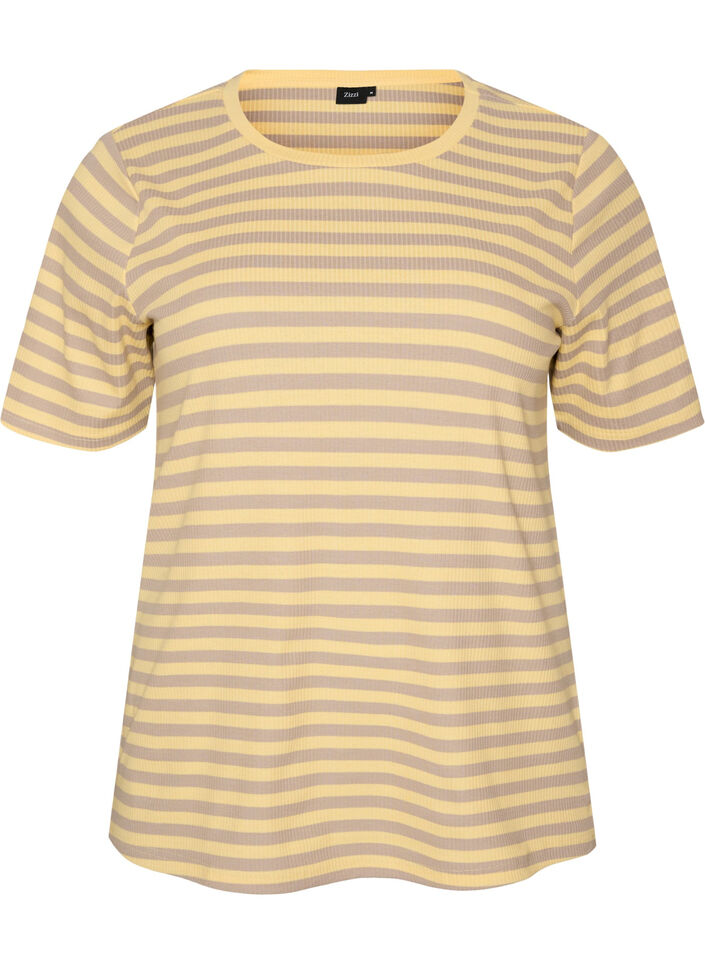 T-shirt ray&eacute; &agrave; texture c&ocirc;tel&eacute;e, Jaune, Packshot image number 0