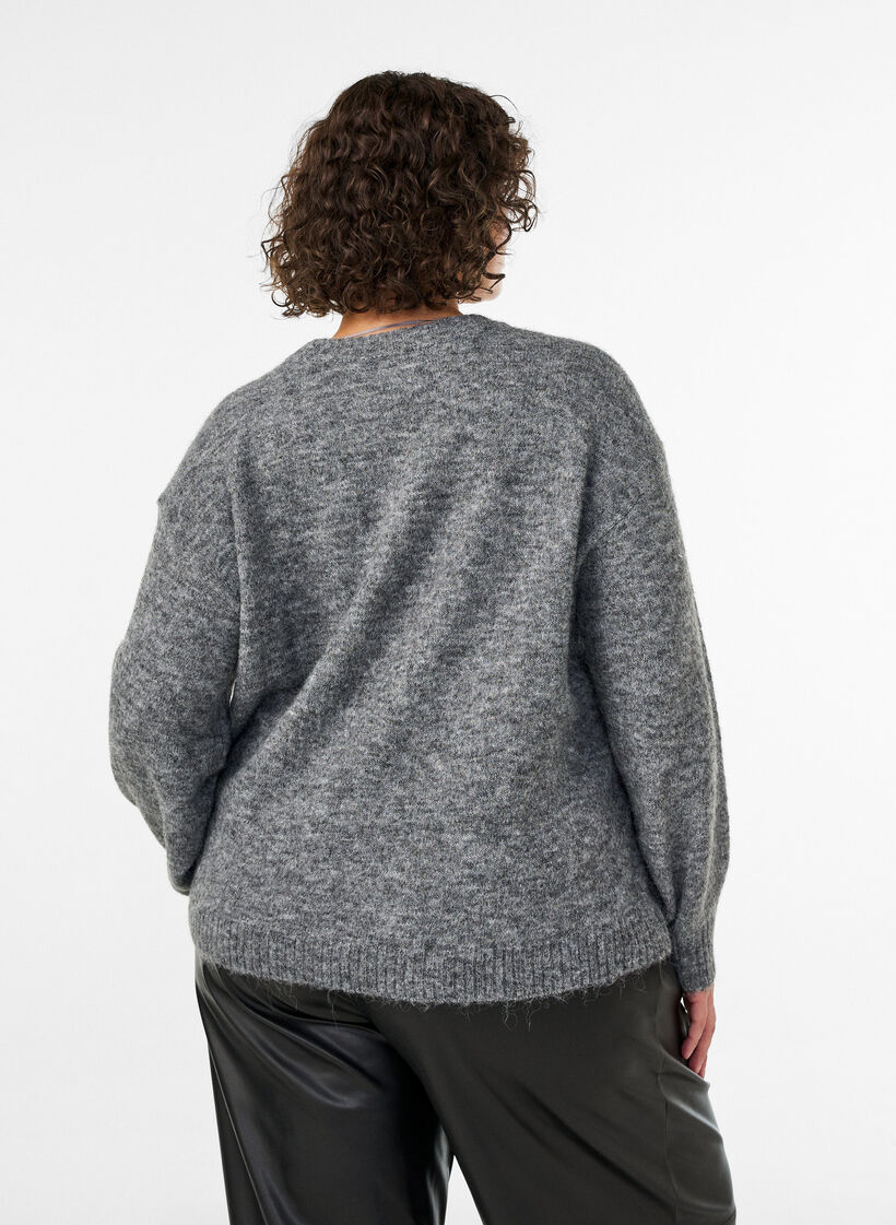 Pull avec application florale, Gris, Model image number 2