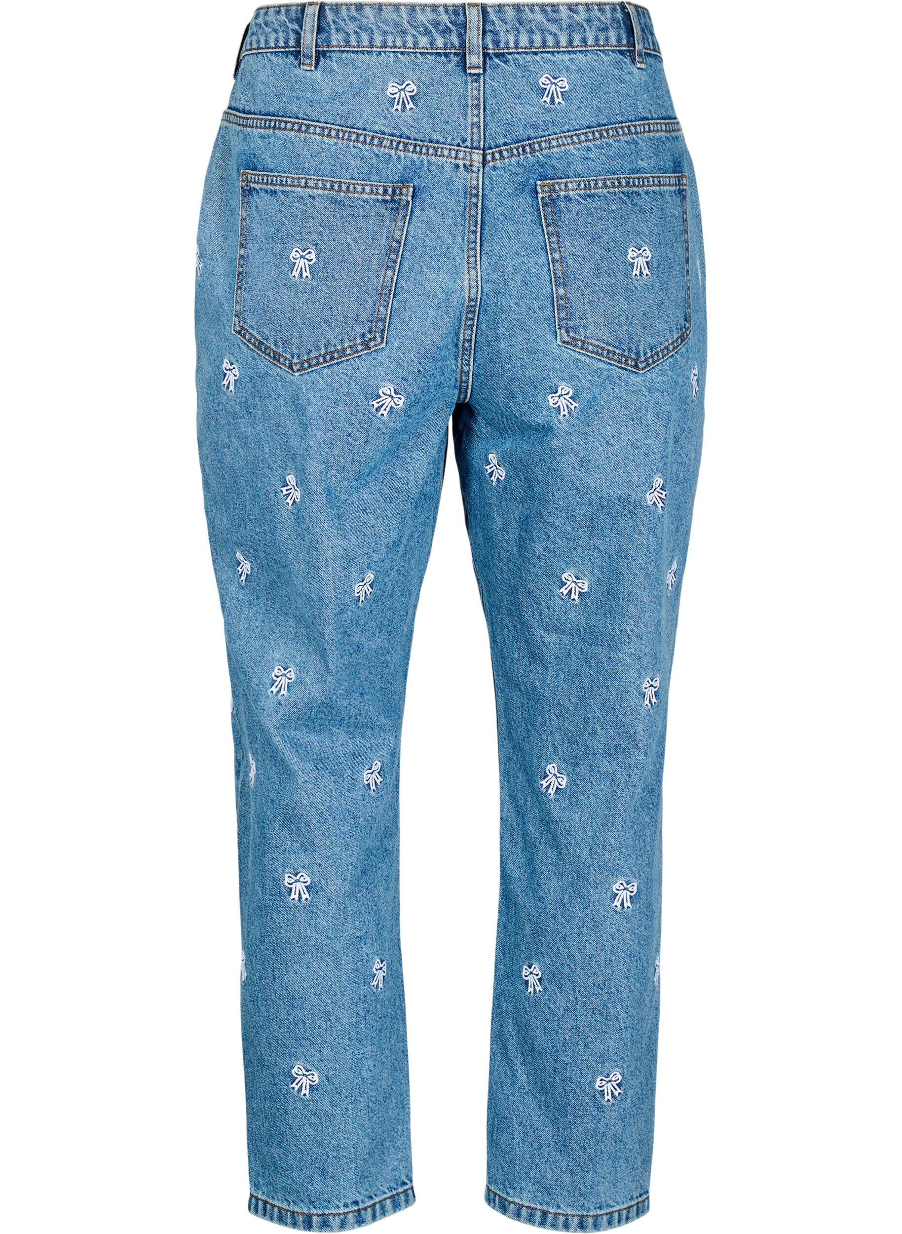 Zizzi Jeans Mille coupe Mom avec broderies, Bleu Clair, Packshot image number 1