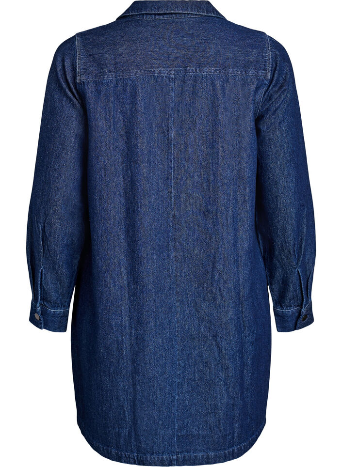 Robe courte en jean avec col et d&eacute;collet&eacute; en V, Bleu, Packshot image number 1