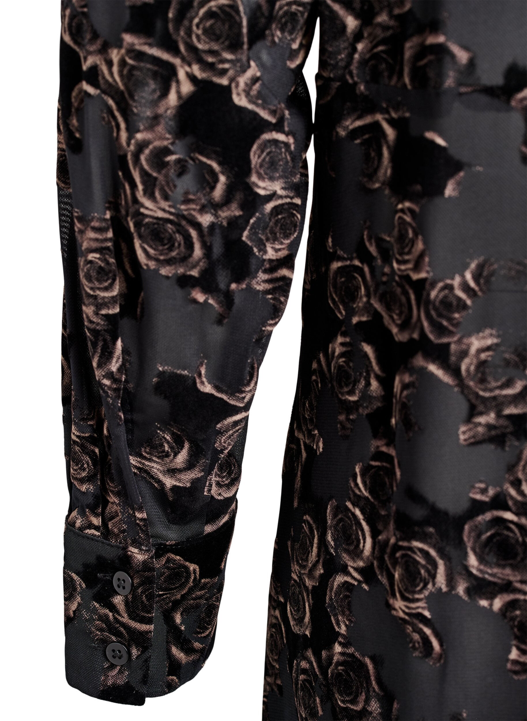 Zizzi Robe mi-longue en maille avec des roses en velours, Noir, Packshot image number 3