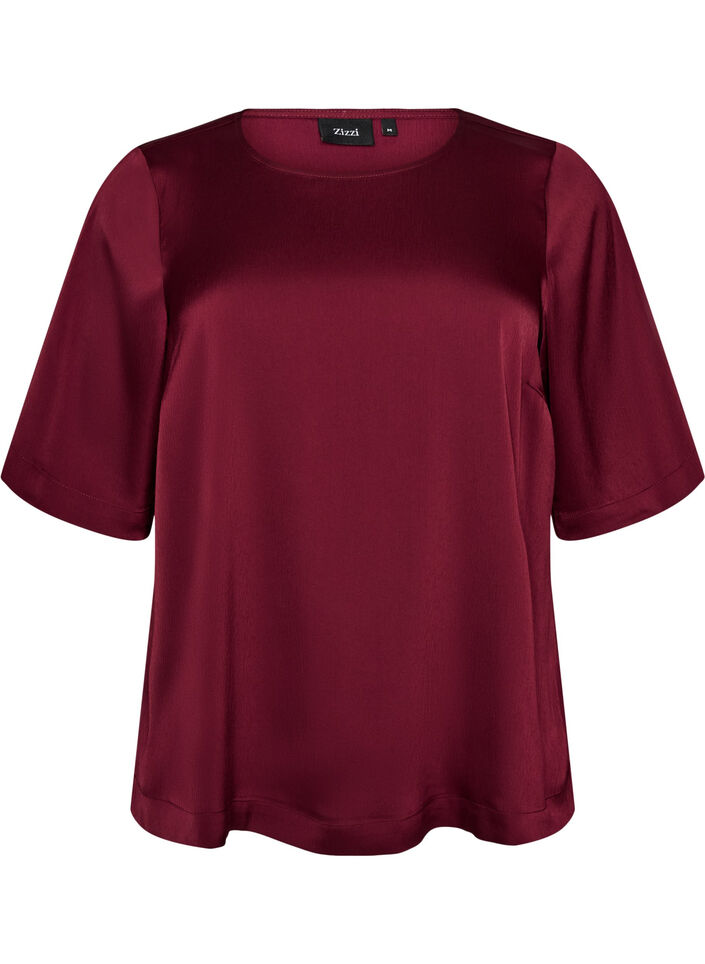 Blouse en satin &agrave; manches au coude, Bordeaux, Packshot image number 0