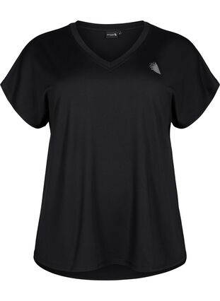 T-shirt de sport avec col en V, Black, Packshot image number 0