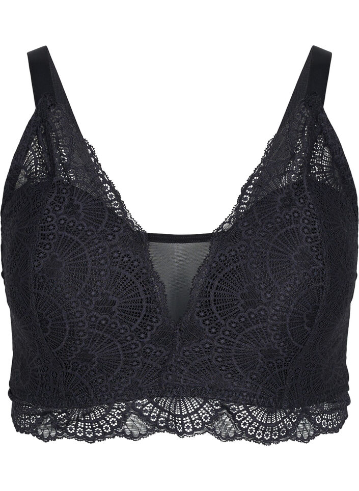 Soutien-gorge en dentelle légèrement rembourré avec maille, Black, Packshot image number 0
