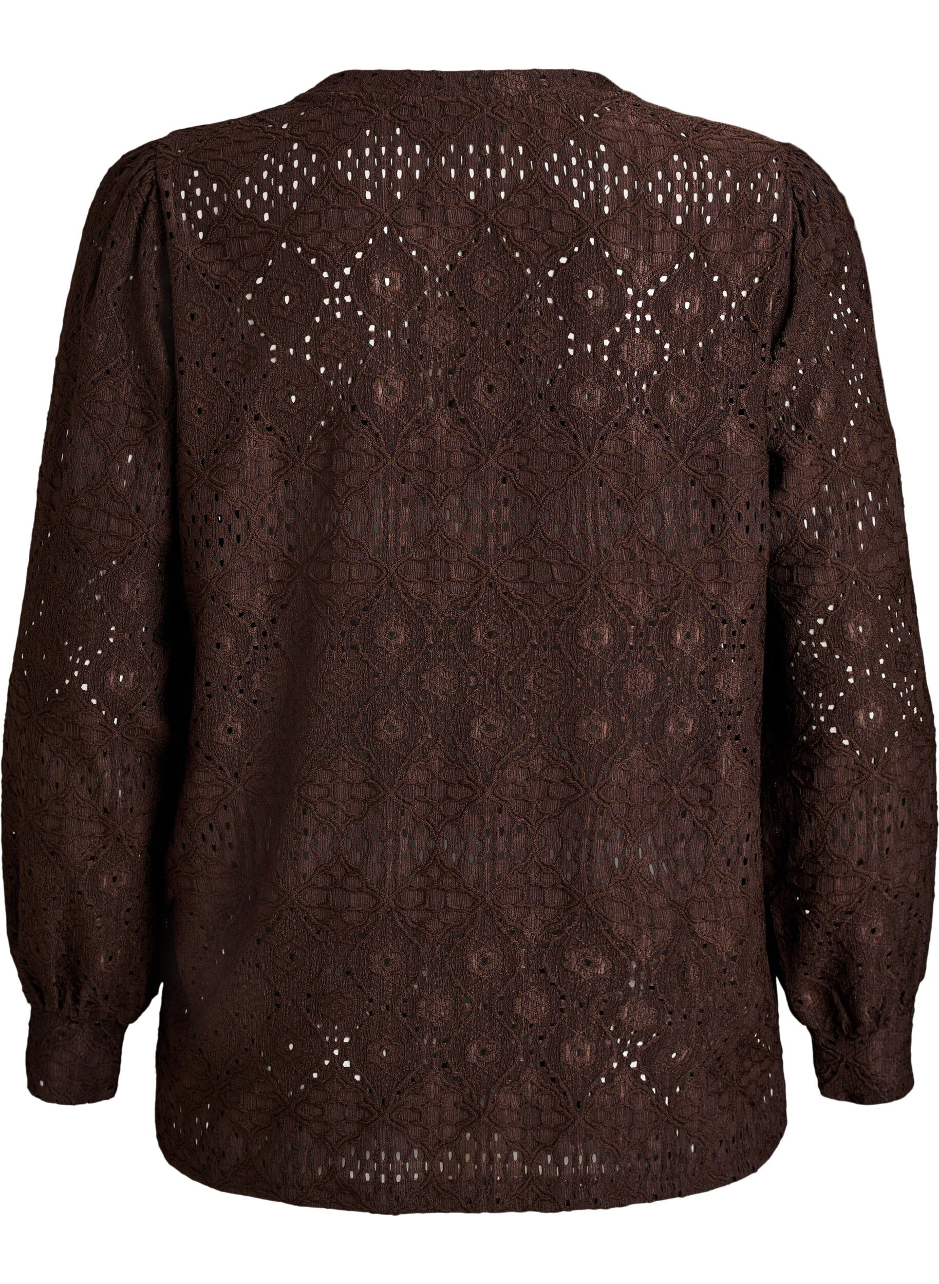 Zizzi Blouse &agrave; manches longues avec broderie ajour&eacute;e, Marron, Packshot image number 1