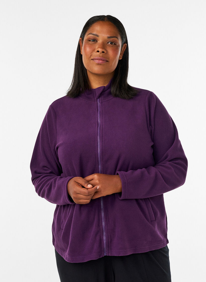 Haut en polaire avec zip et col montant, Violet, Model image number 0