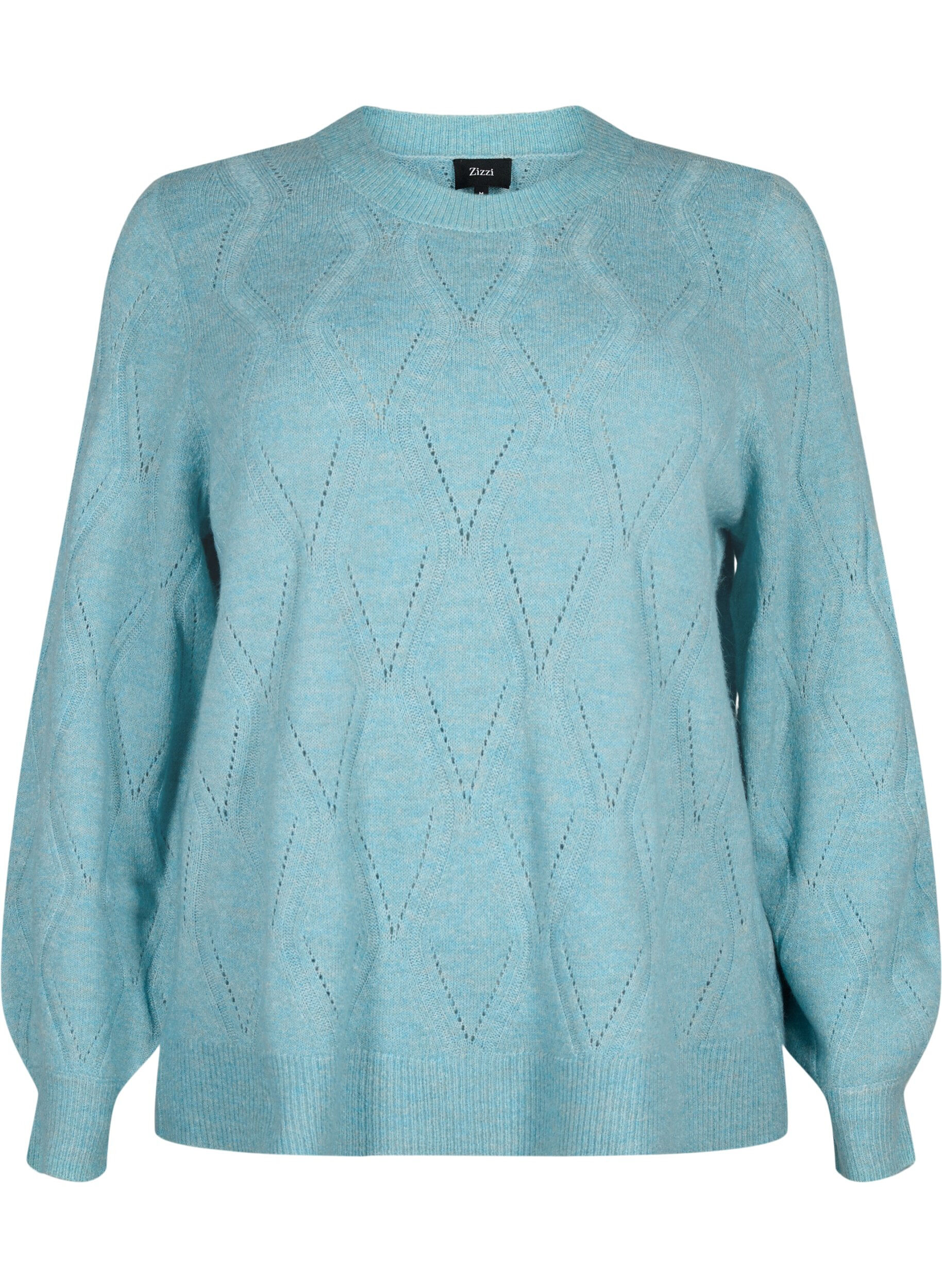 Zizzi Pull en tricot avec motif &agrave; trous, Reef Waters Mel., Packshot image number 0