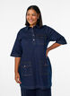 Robe en jean avec de grandes poches et des manches 3/4, Bleu, Model image number 0