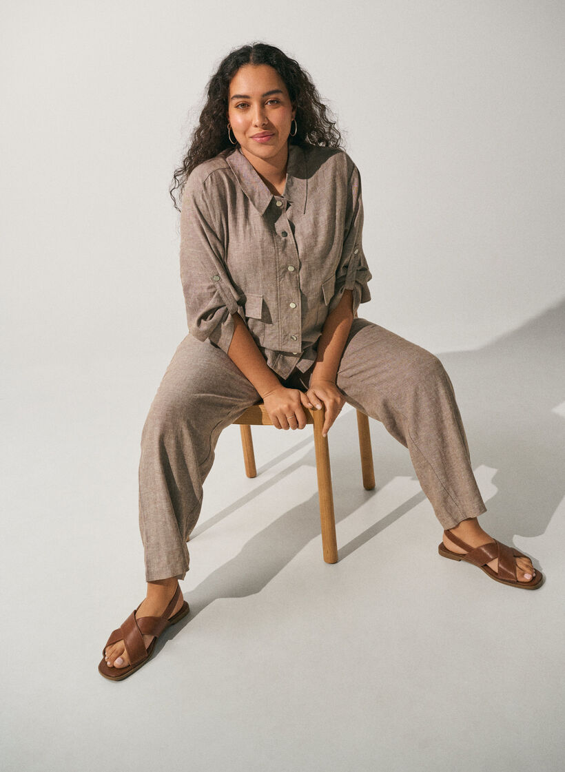 Pantalon ample en lin et viscose, Marron, Image image number 0