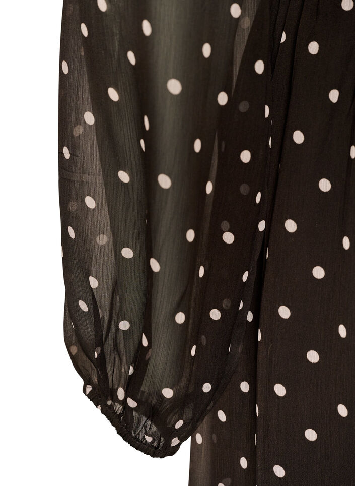 Robe en mousseline &agrave; pois et manches longues, Marron, Packshot image number 3