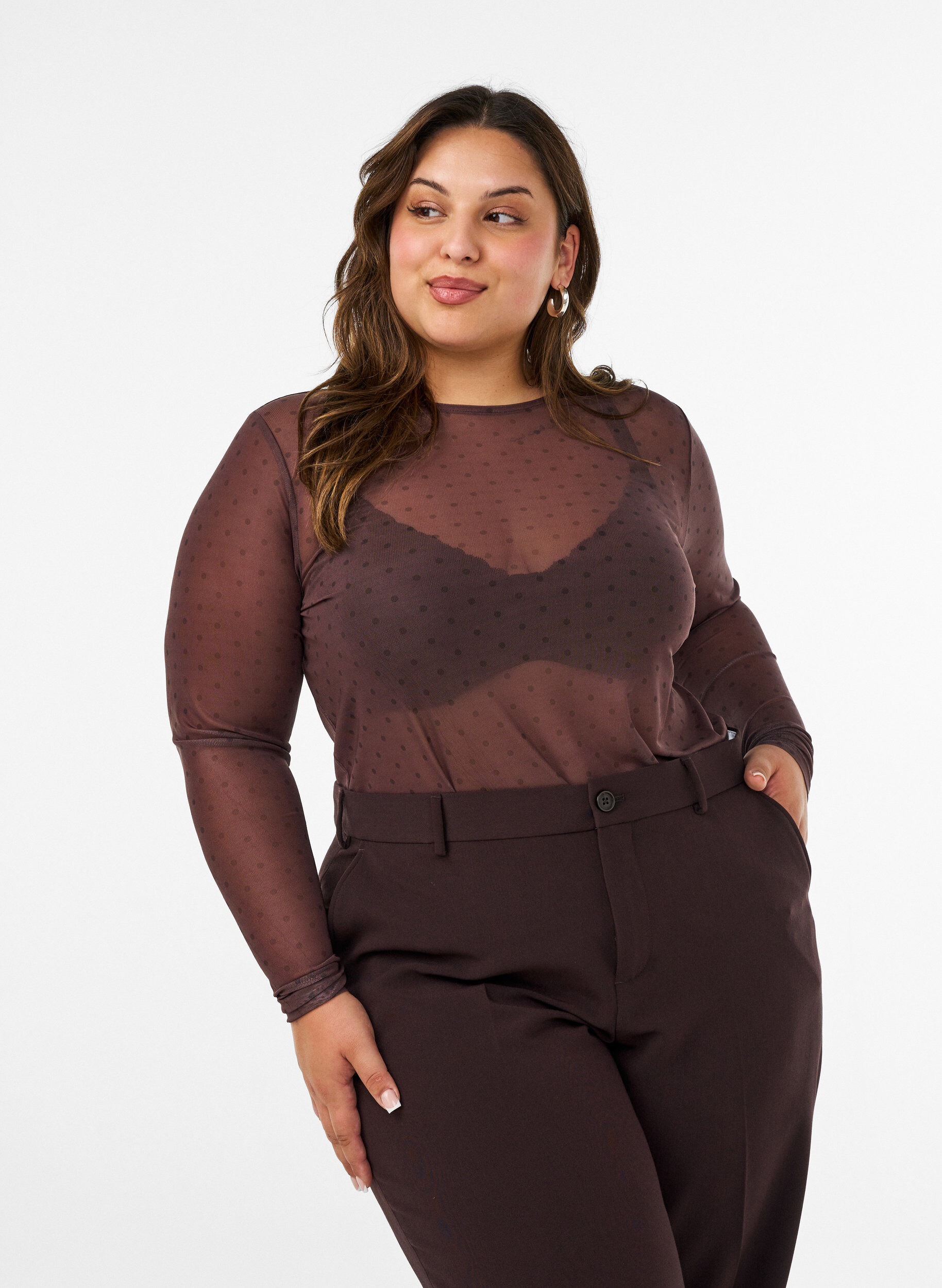 Blouse en maille avec imprim&eacute;, Marron, Model