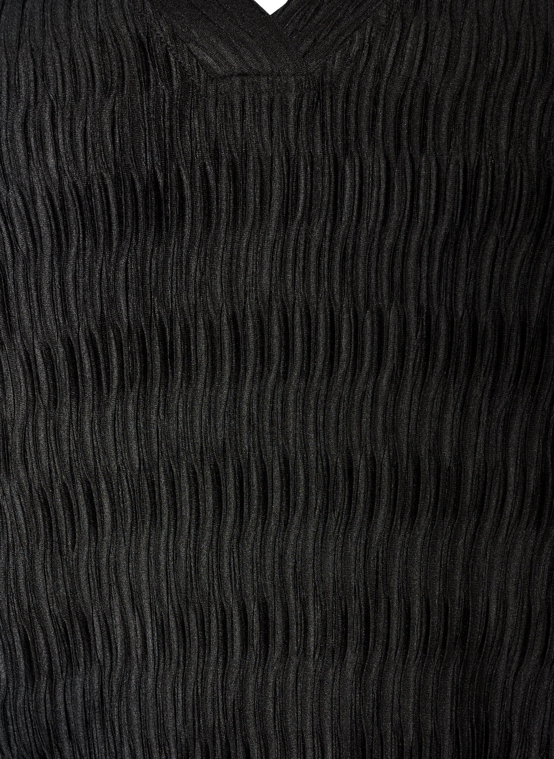 ZizziBlouse avec texture ondul&eacute;e et coupe ballon, Noir, Packshot image number 2