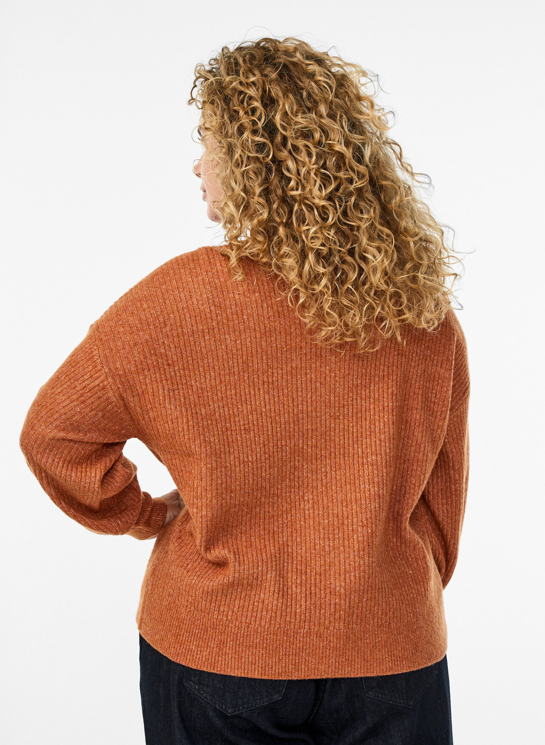 Zizzi Cardigan en tricot c&ocirc;tel&eacute; avec boutons, Orange, Model image number 2