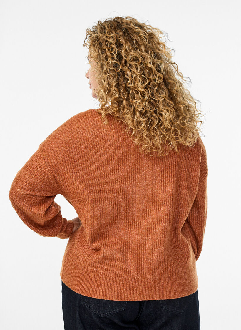 Cardigan en tricot côtelé avec boutons, Orange, Model image number 2