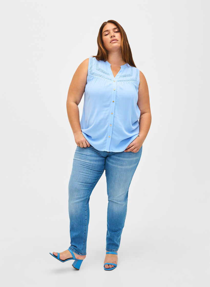 Chemisier sans manches en viscose avec détails crochetés., Serenity, Model image number 2