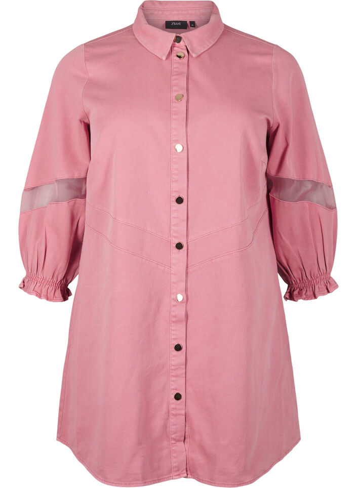 Robe chemise en jean colorée avec détails en maille, Heather Rose, Packshot image number 0