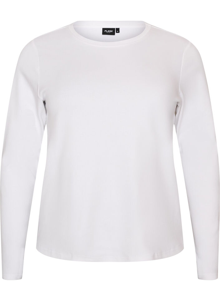 T-shirt basique &agrave; manches longues et col rond, Blanc, Packshot image number 0