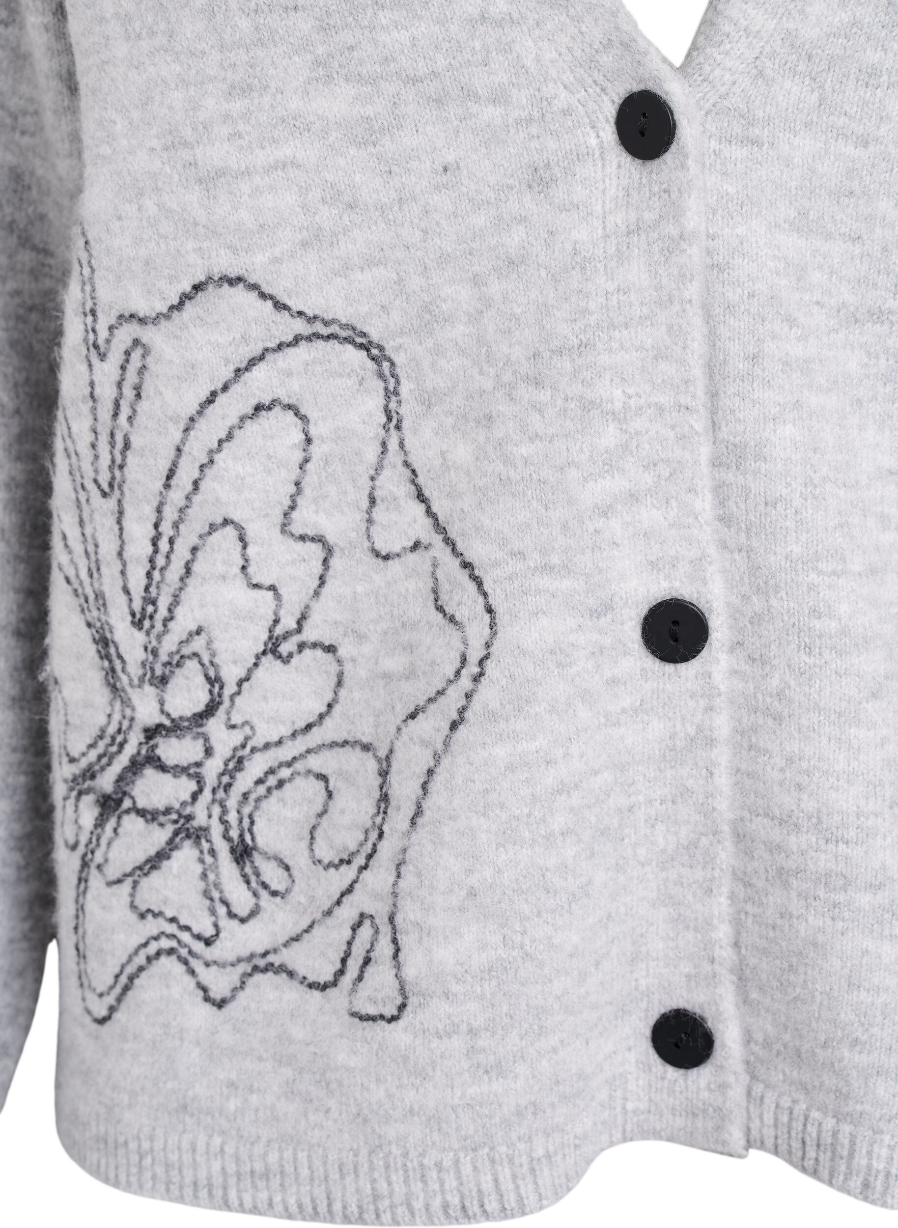 Zizzi Cardigan avec col en V et fleurs brod&eacute;es, Gris, Packshot image number 2