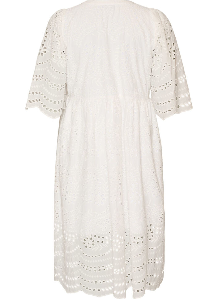 Robe midi en broderie anglaise &agrave; taille empire, Blanc, Packshot image number 1