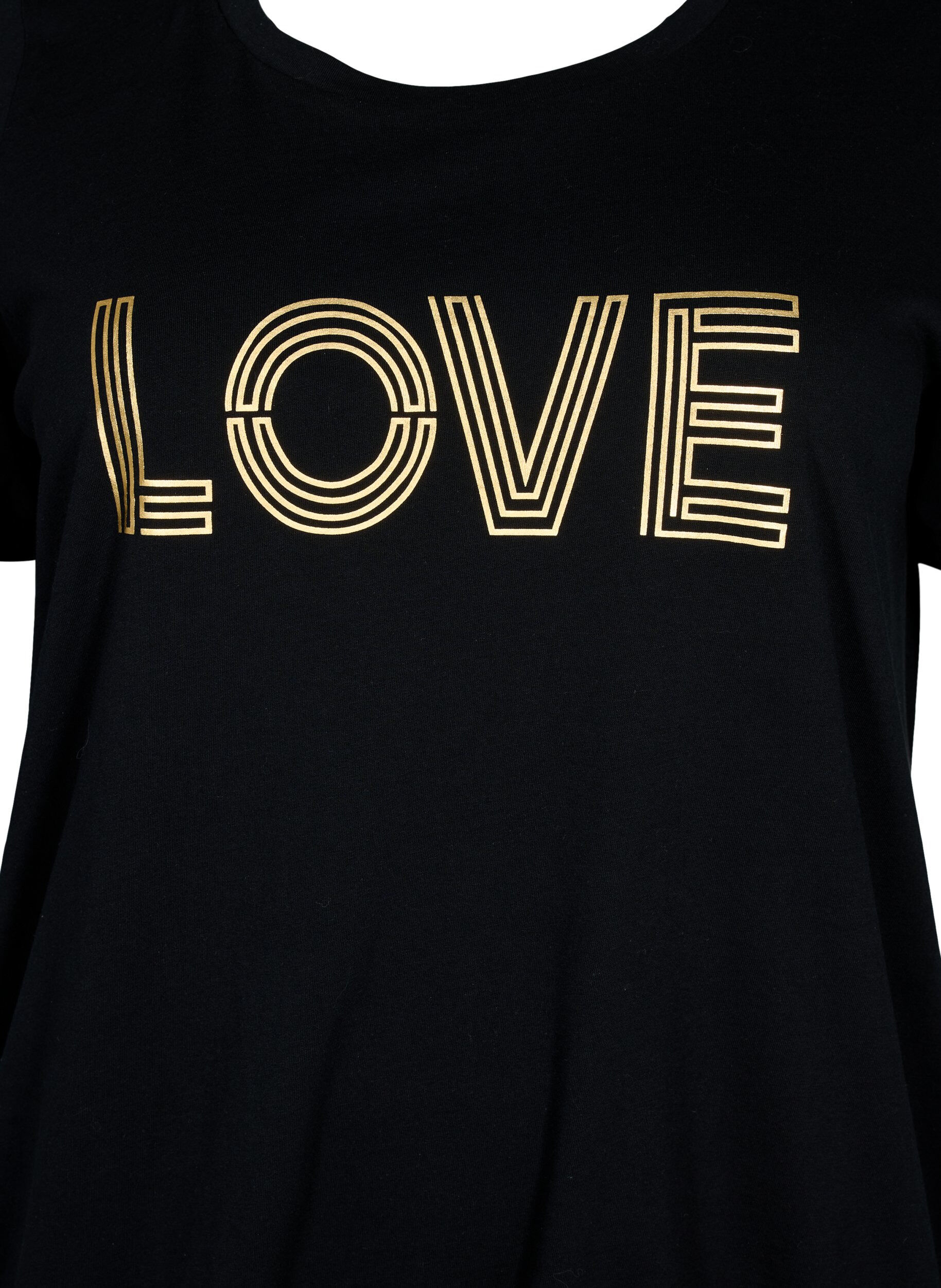 Zizzi T-shirt en coton avec imprim&eacute; m&eacute;tallis&eacute;, Black W. Love, Packshot image number 2