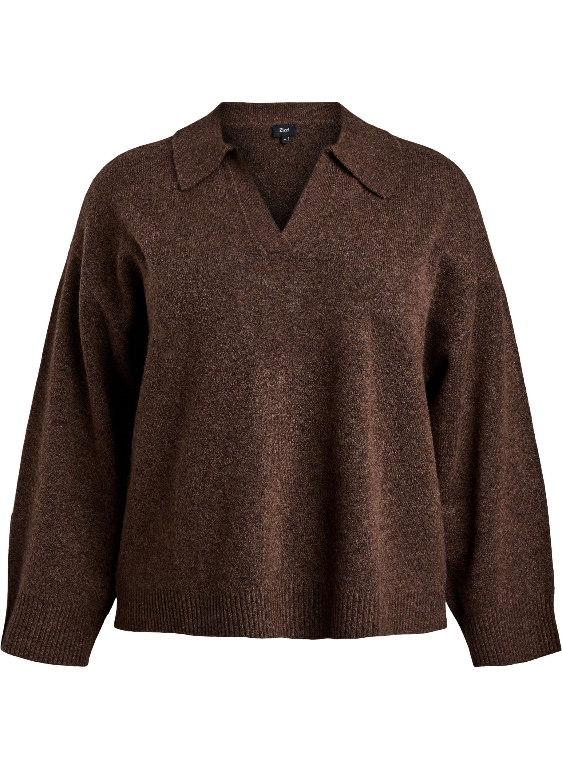 Chemisier en maille avec col et d&eacute;collet&eacute; en V