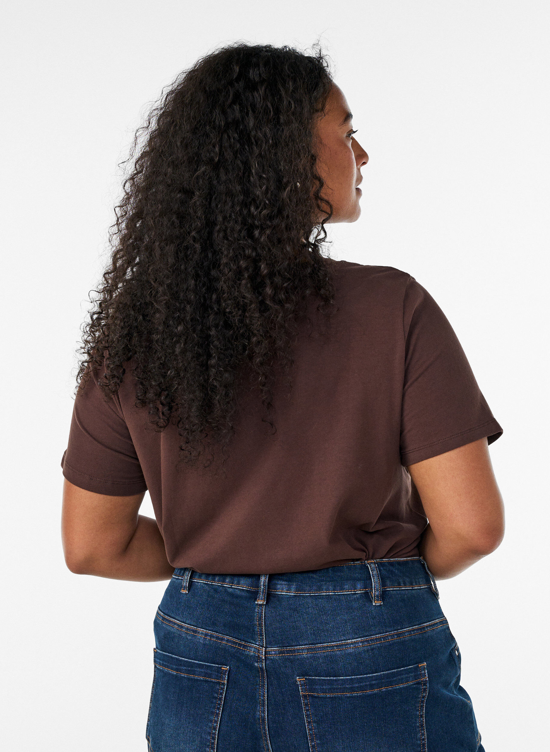 ZizziT-shirt en coton uni basique, Marron, Model image number 2