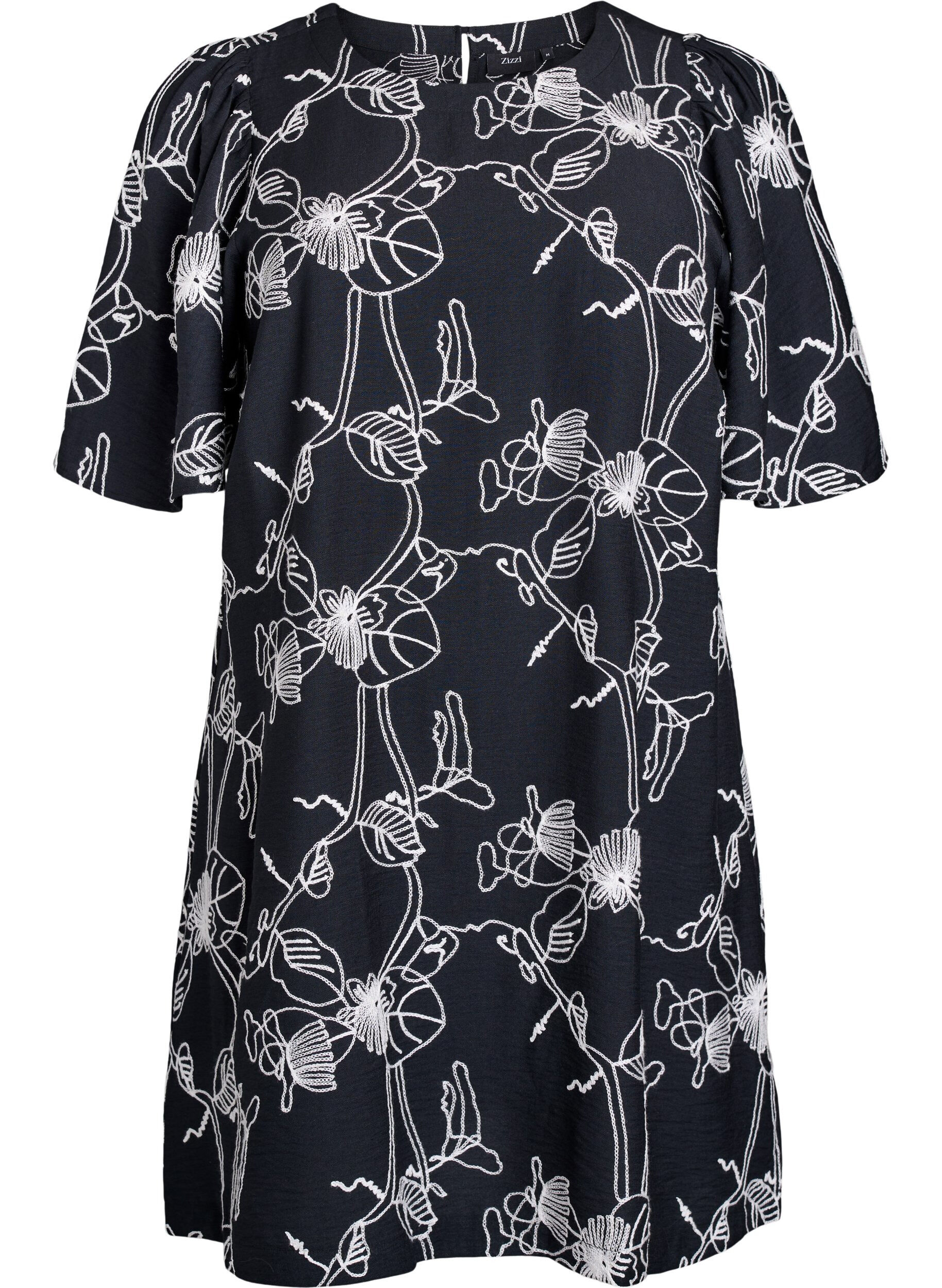 Robe trap&egrave;ze courte &agrave; motif brod&eacute;
