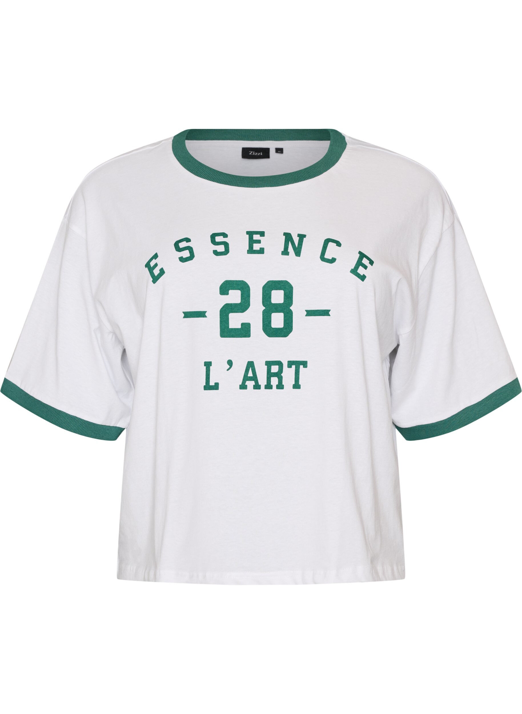 T-shirt en coton avec imprim&eacute; texte et coupe boxy