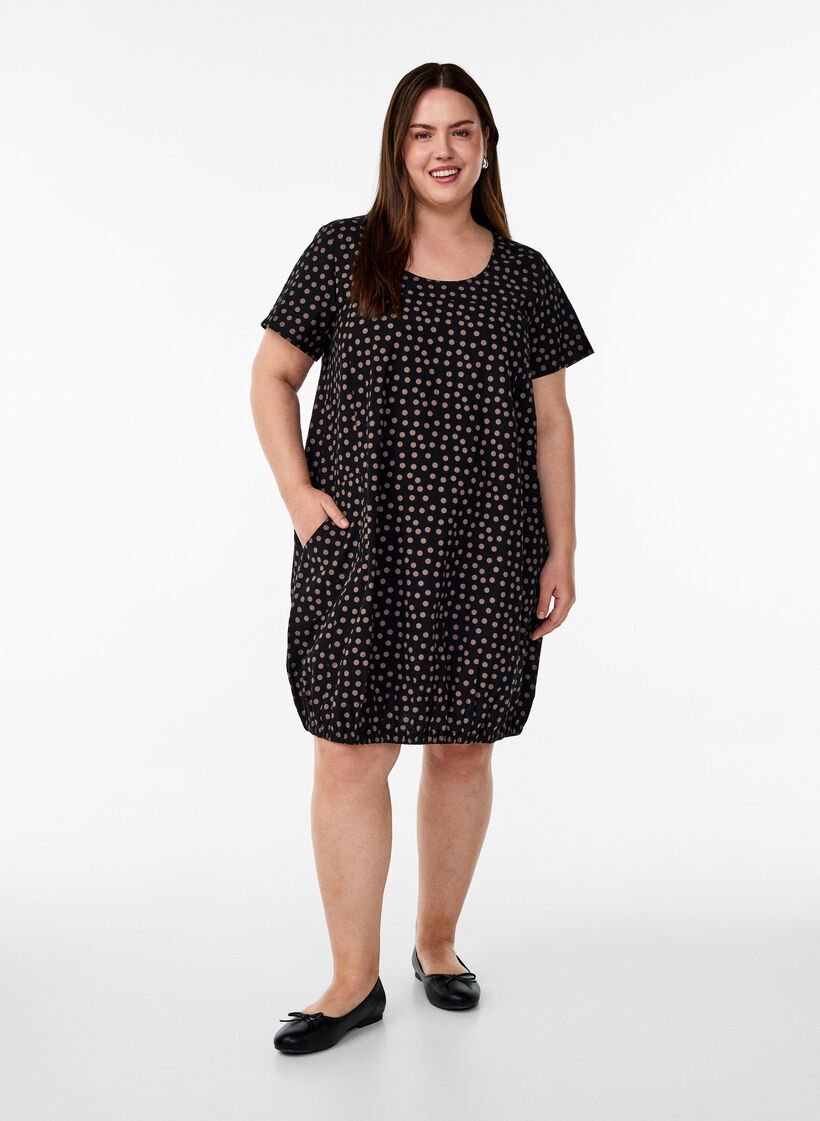 Robe en coton &agrave; manches courtes avec imprim&eacute;, Marron, Model image number 1